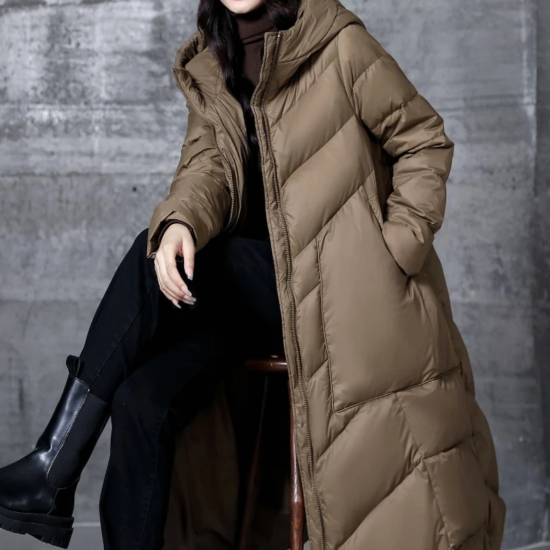 Winter Neue Daunenjacken Damen Outerwears Einfache Literarische Vintage Casual Daunenmäntel Dicke winddichte warme lange Puffermäntel