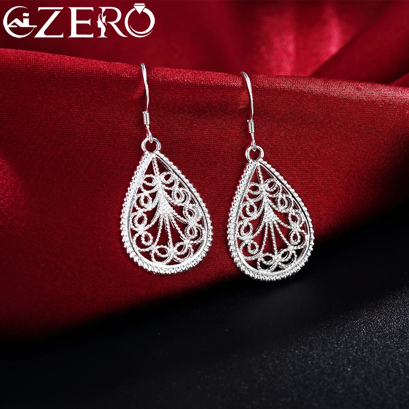 

Selling party 925 Sterling Silver Earrings for Women Fine Jewelry Valentine's Day Gift Romantic carved drop shape