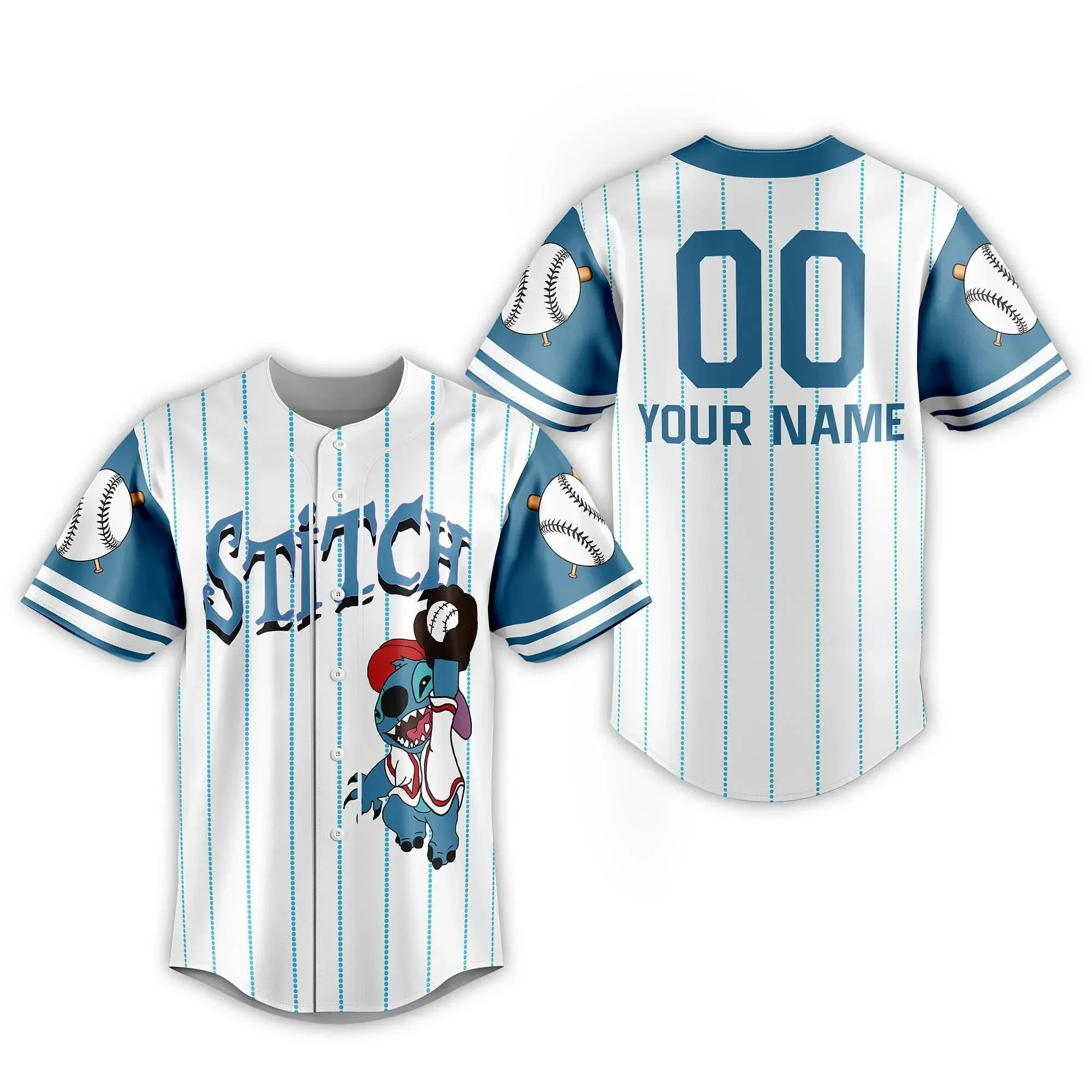 

Custom Name Disney Stitch Baseball Jersey Men Women Casual Short Sleeve Shirts Disney Baseball Jersey Summer Casual Tops