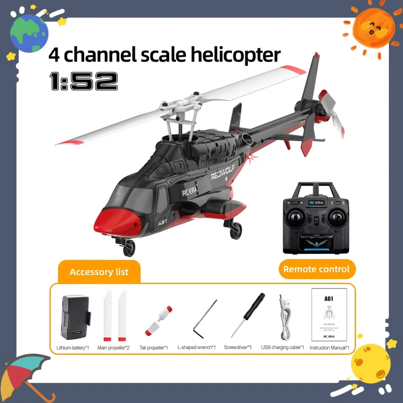 

A61 Small Bell 4-Channel Fixed-Gear RC Helicopter Remote Control Aircraft Durable Flight Simulator for Boys Toy