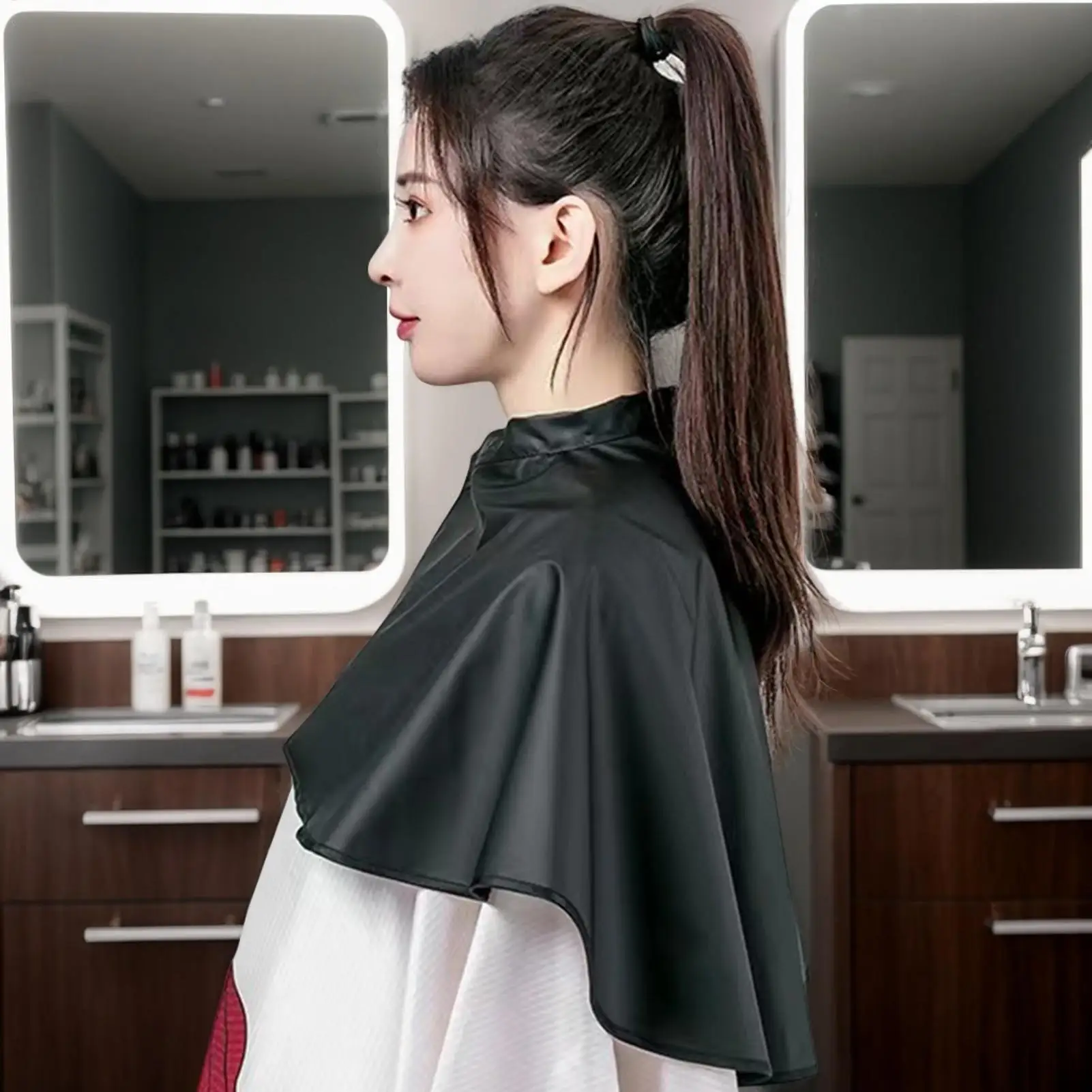 Haircut Capes for Adults Waterproof Salon Capes Adjustable Hairdressing Apron Salon Equipment Black Barber Cape for Home Salon view 5
