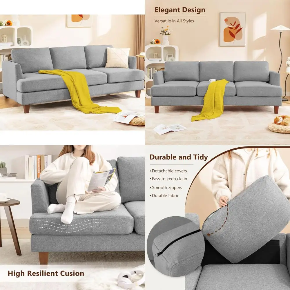 

"mid-century modern 3-seater sofa with deep cushions and armrests for comfortable living and bedroom spaces"