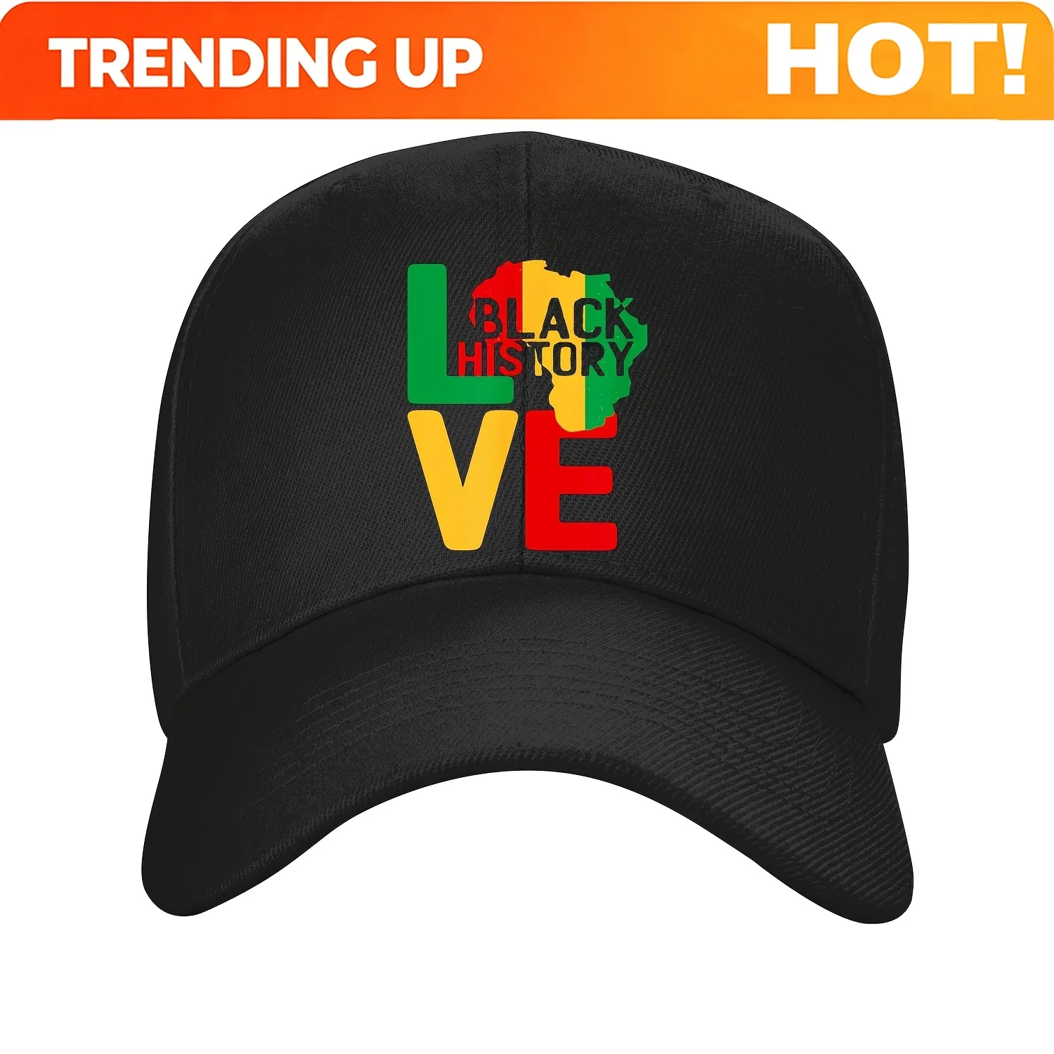 Black History Month Baseball Cap - Pan African Flag Design with LOVE & Africa Map Graphic, Multiple Colors, Lightweight Polyeste