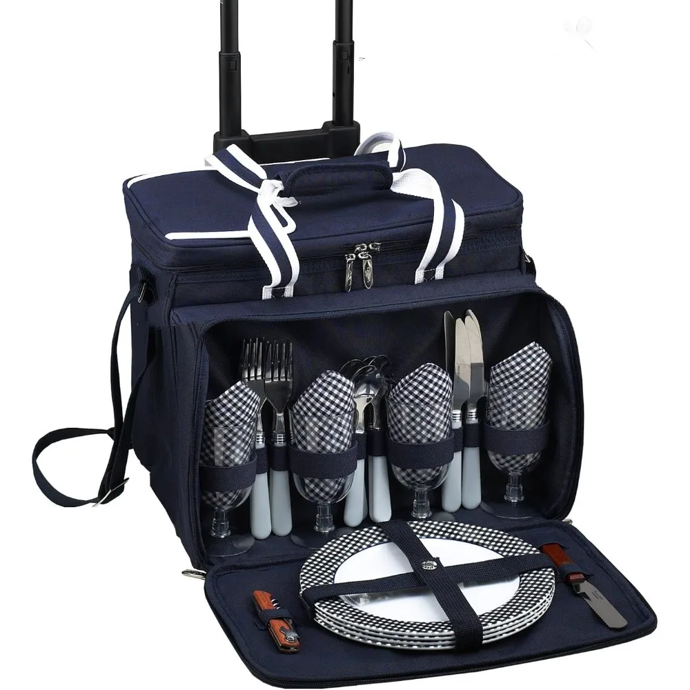 

Original Insulated Picnic Cooler with Service for 4 on Wheels-Designed & Assembled in the USA