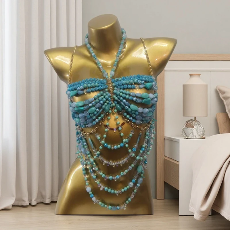 Hochwertige handgefertigte Perlen-Körperkette für Frauen Roupas+Feminina Mehrschichtiges Boho Sexy Tanktop Y2K Schmuck Party Festival Rave – Detail 5
