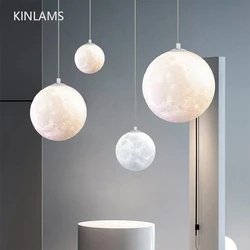 LED Moon Pendant Lamp Nordic Modern Restaurant Bedroom Bedside Lamp Shop Home Chandelier Moon Pendant Light Study Chandelier