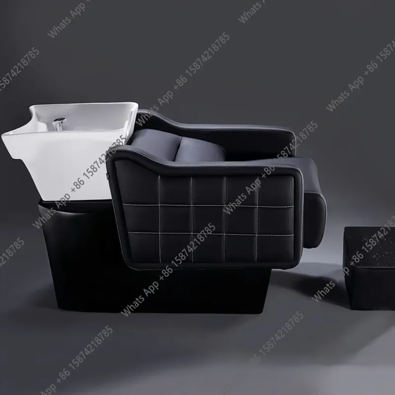 X29 High-end Comfortable Semi-reclining Shampoo Bed Barber Shop Special Ceramic Basin Fiberglass Base Rinse Bed