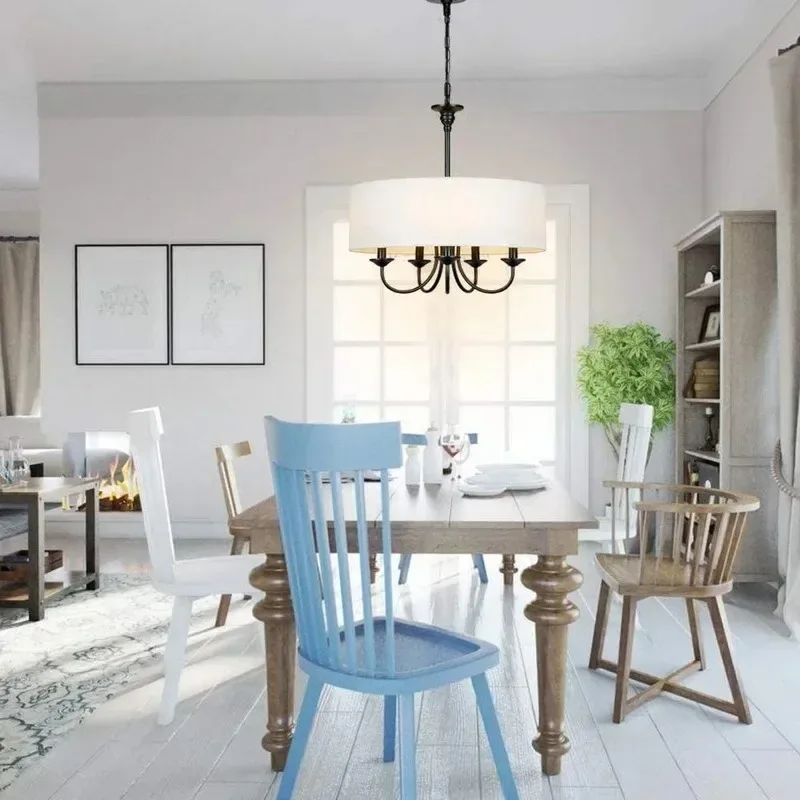 

French Vintage Ceiling Chandelier Retro Fabric Lampshade Living Room Ceiling Lamp Kitchen Island Dining Pendant Light Room Decor