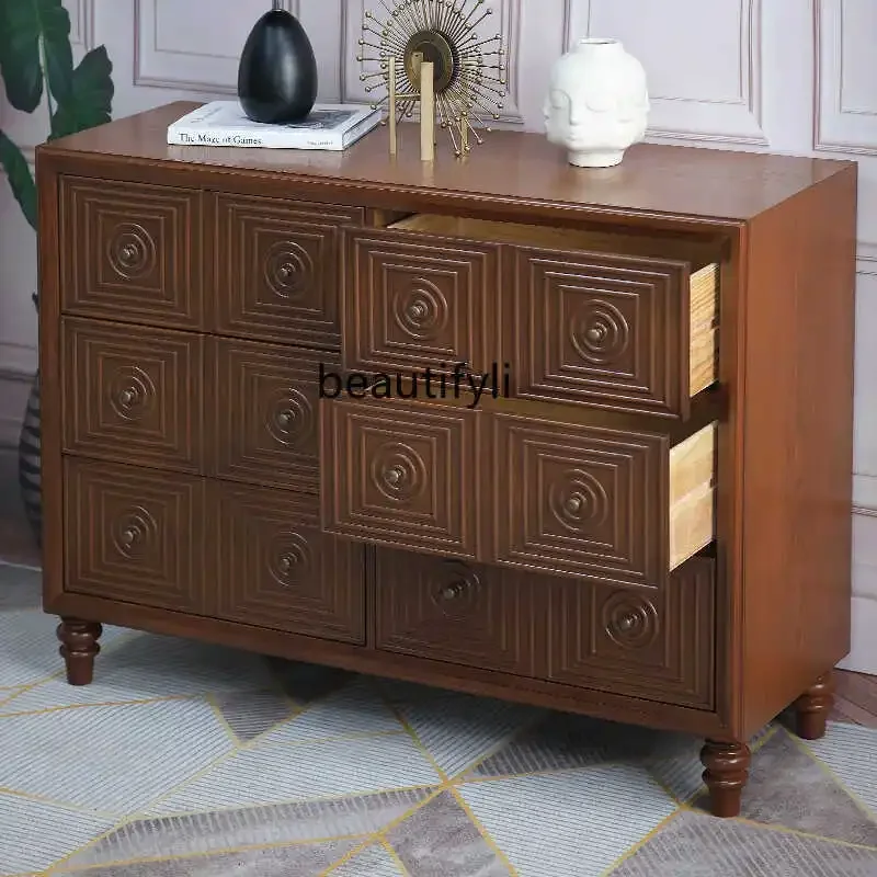 

xzzq1American style, solid wood chest, bedroom storage storage, living room, retro side cabinet, drawer cabinet