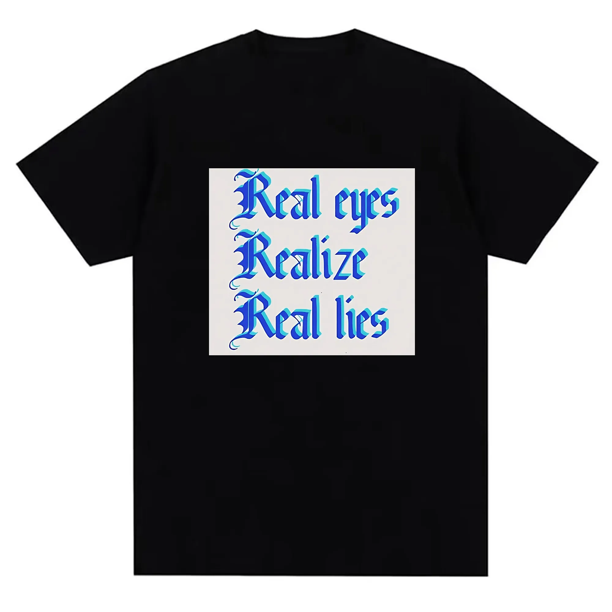 تي شيرت رجالي بطبعة جرافيك - 100% قطن مريح ومسامي، عيون حقيقية عصرية تذكر تصميم الأكاذيب الحقيقية، ملابس يومية غير رسمية