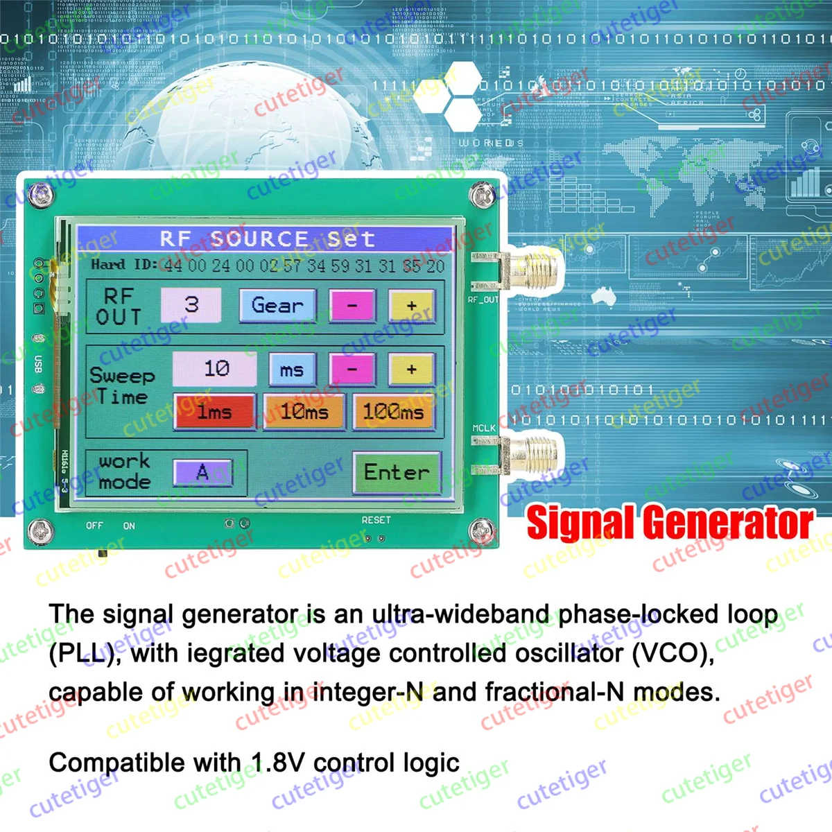 PLL VCO MAX2870 23.5-6000MHz Signal Generator, 0.5PPM Low Noise Signal Source Touchable Screen PC Software Control