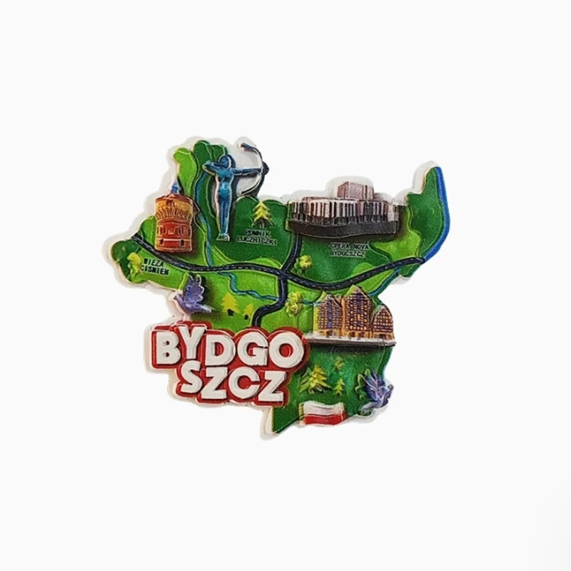 Map of Bydgoszcz, Poland Handmade Painte 3D Fridge Magnets Tourism Souvenirs Refrigerator Magnetic Stickers Home Decoration