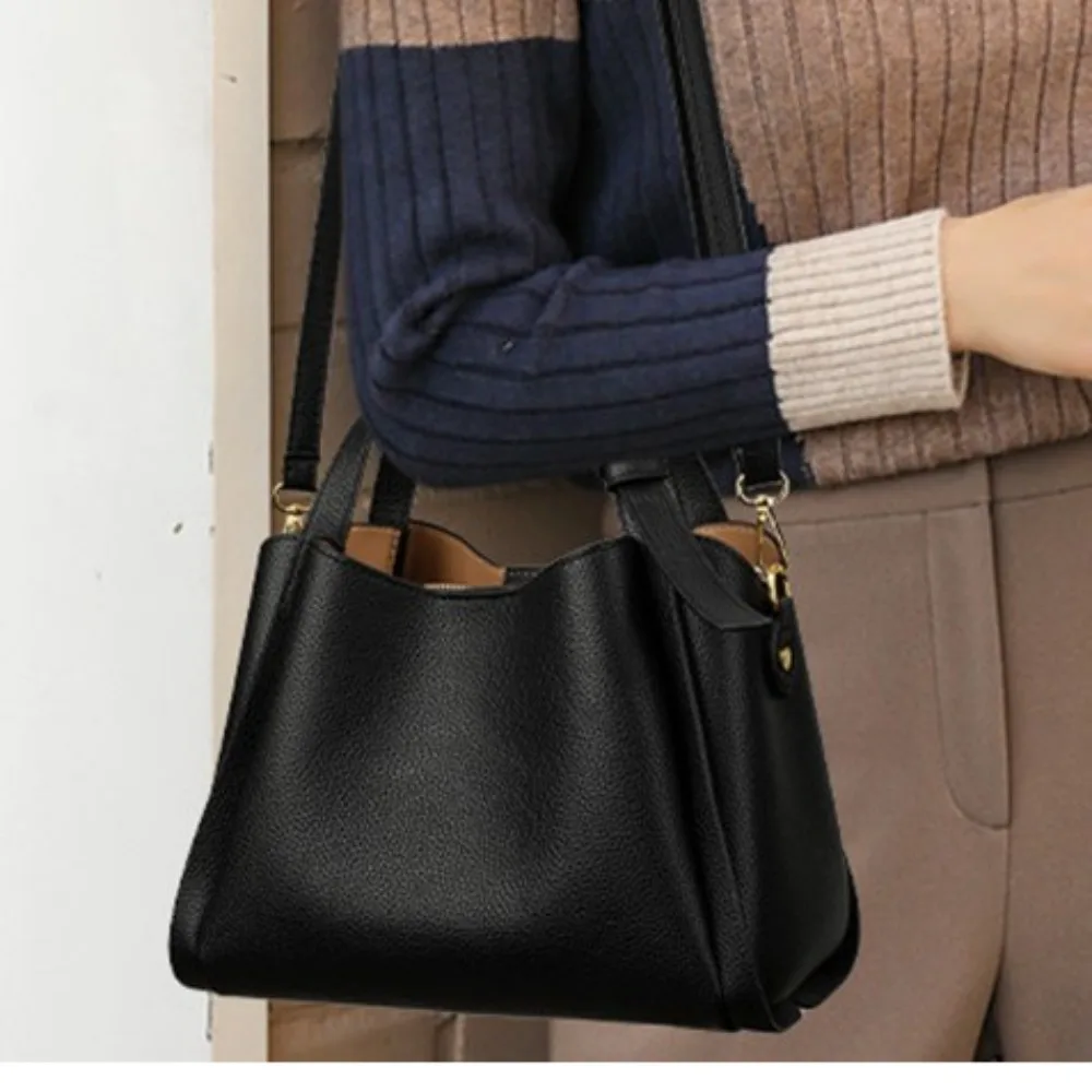 

Женская сумка из мягкой кожи 2025: сумка премиум-класса, сумка на одно плечо и сумка через плечо – просторная, универсальная сумка-ведро