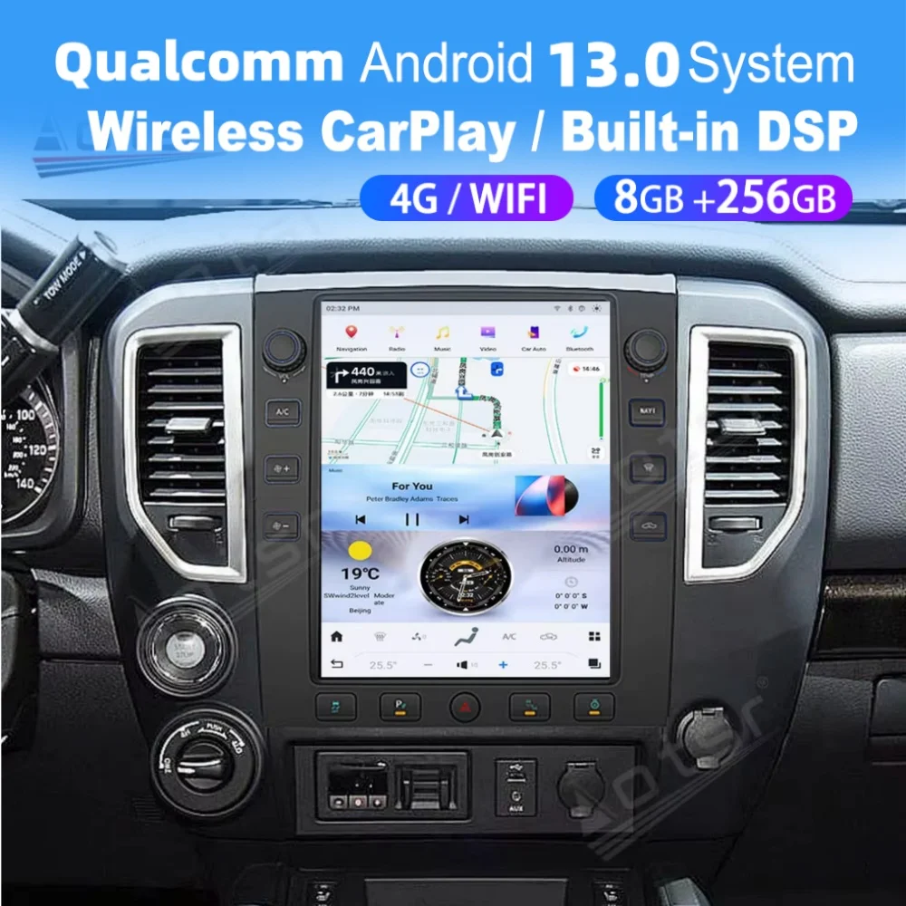 12.1 Polegada 8 núcleo qualcomm android 13 carro multimídia player automotivo para nissan titan 2010 ~ 2019 gps navi unidade principal de rádio do carro