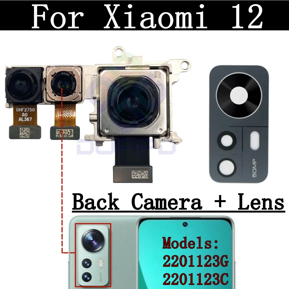 Front and Rear Camera Lens for Xiaomi 12 Mi 12 Mi12 2201123G, 2201123C Selfie Front and Small Facing, Spare Parts