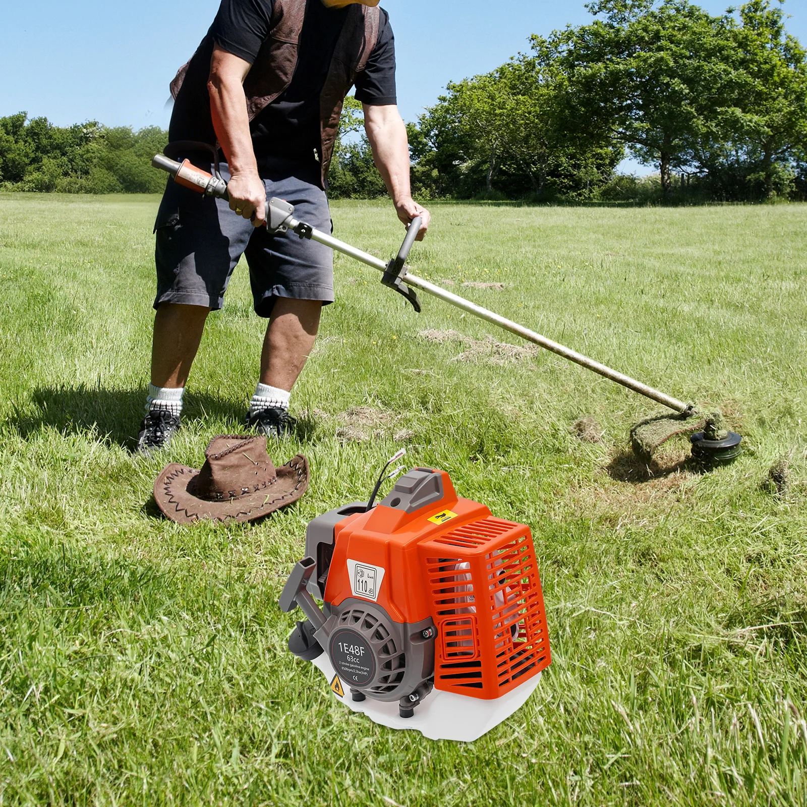 

2-Stroke 63cc Gasoline Engine 2.2KW/3HP 8500rpm Air-Cooled Single Cylinder Motor with 0.26Gal Fuel Tank Hand Pull Start