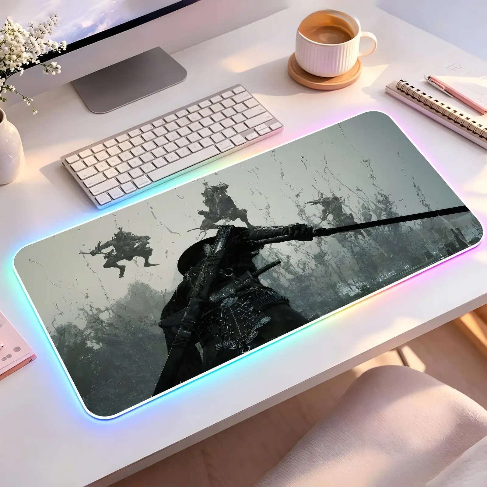 Large RGB backlit esports gaming mouse pad, New game Phantom Blade Zero smooth soft cloth surface,LED luminous extended desk mat