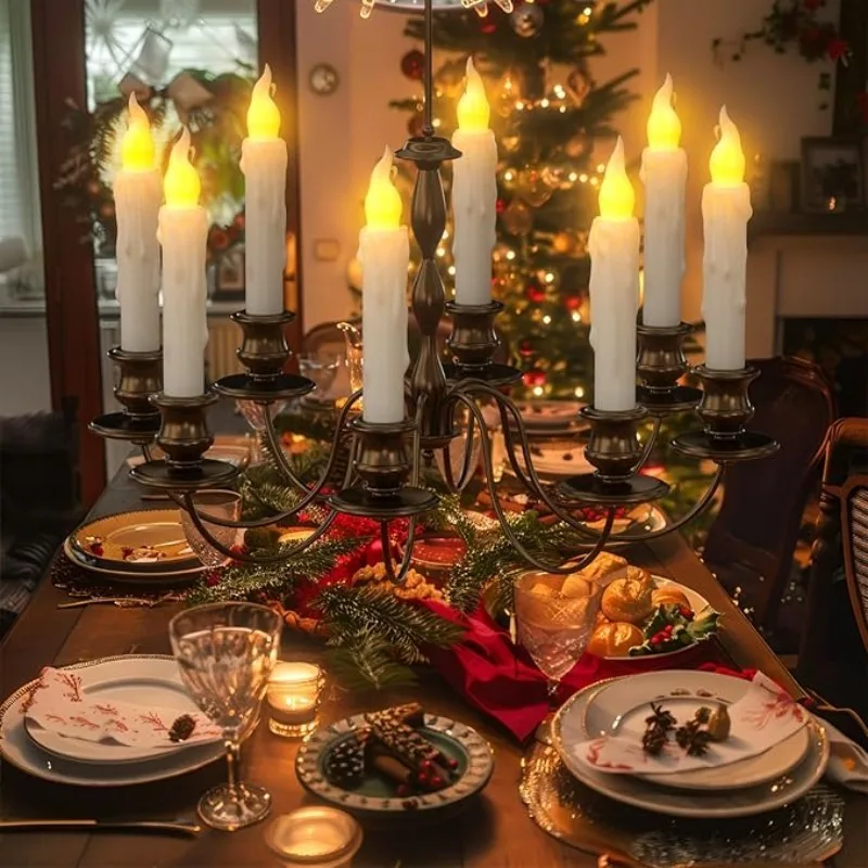 

6,7-дюймовые светодиодные конические подсвечники с теплыми желтыми мерцающими свечами без капель пламени для Хэллоуина, рождественской вечеринки, украшения дома