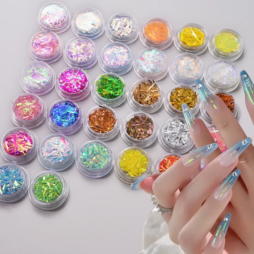 1BOX Y2K Ice Cube Candy Paper Nail Art Cellophane Laser Aurora Colorful Irregular Stickers DIY Design Manicure Sequins 32 Colors