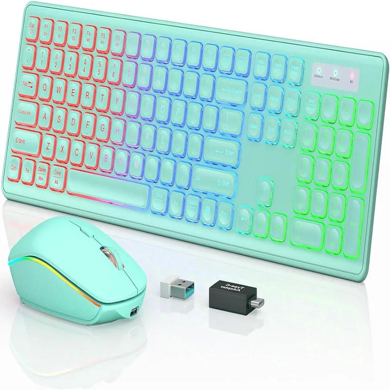 RGB Backlit Wireless Keyboard and Mouse Combo,Full Size 2.4GHz Quiet Rechargeable Ergonomic Keyboard MouseforWindows/PC/Laptop