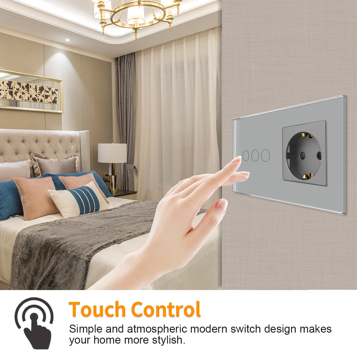 DAJIMEI EU Smart WiFi Touch Switch and WiFi Wall Socket Crystal Glass Panel Sensor Switches Smart Outlets Tuya Google Home Alexa