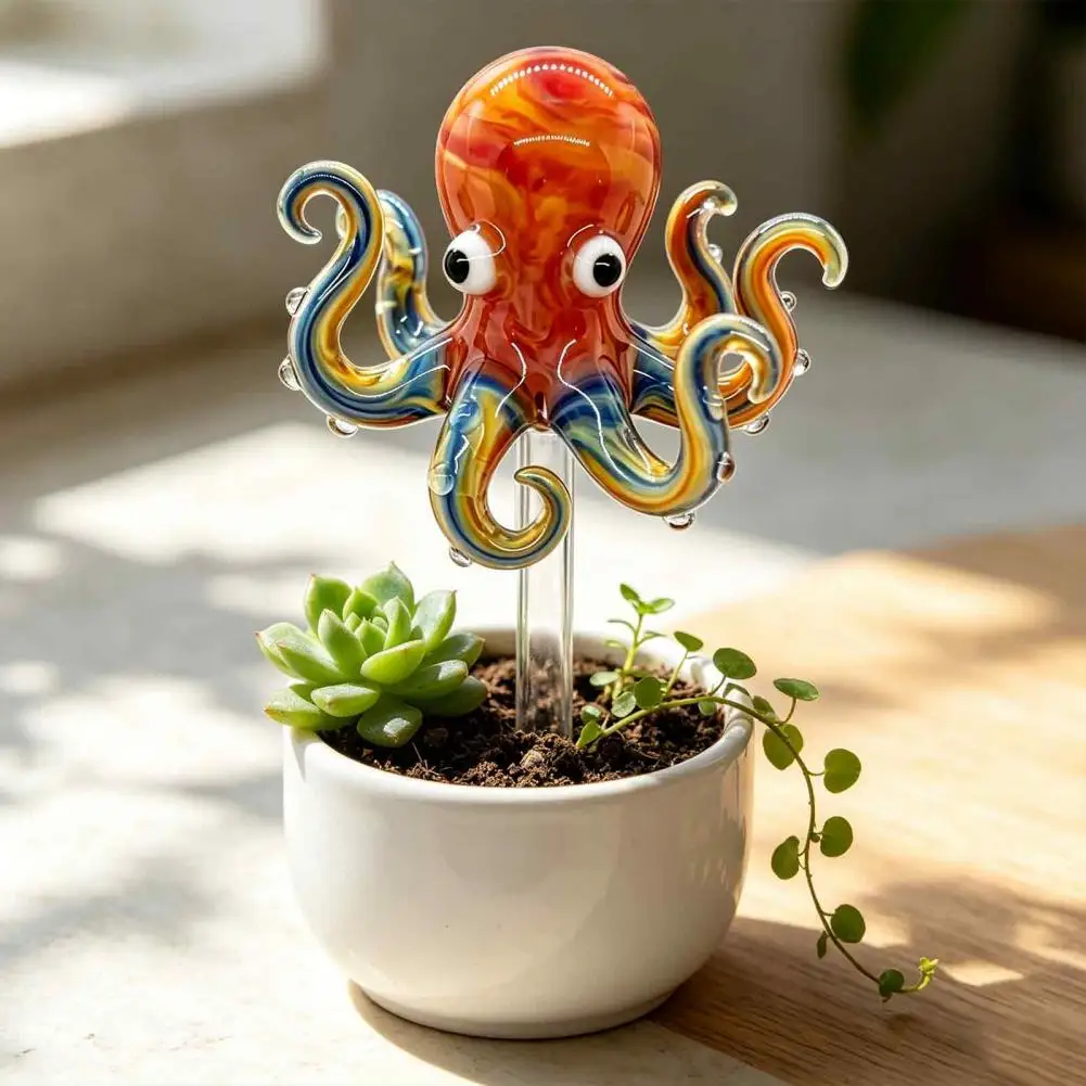 Glass Garden Stakes Garden Landscaping Accessories Handmade Stained Glass Plant Stake Octopus Bird Turtle Garden for Indoor