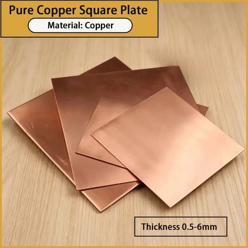 Pure Copper Flat Square Plate Board 0.5-6mm Thick Use For Conductivity Precision Hardware Decorative, Etc