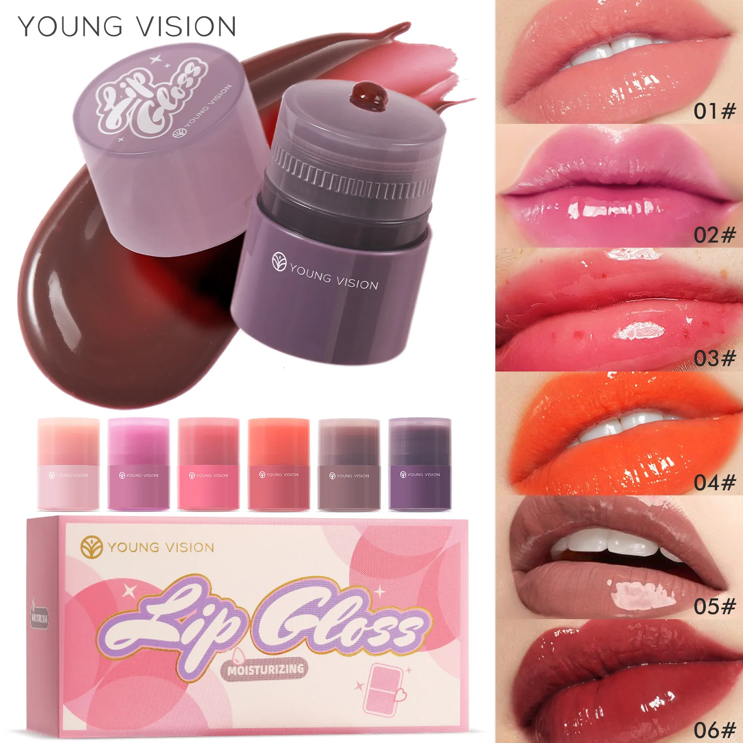 YOUNG VISION multicolou Color 3pcs/set Twist Lip Gloss Hydrating Smooth glossy Moisturizing Enhance Color Fade lip lines Lip oil