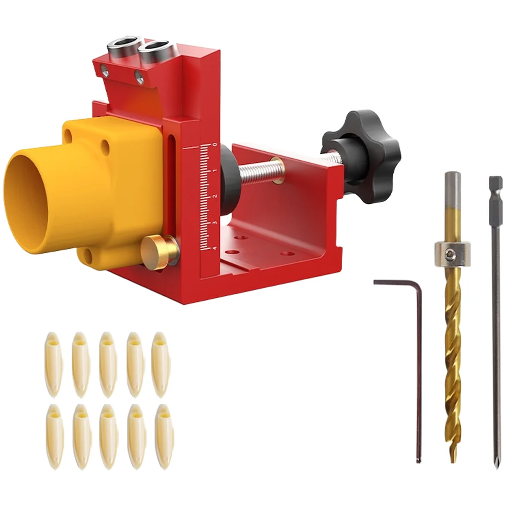 Aluminum Pocket Hole Jig Kit for Wood Joinery Featuring Adjustable Angle Design Dust Collection and Metric Scales