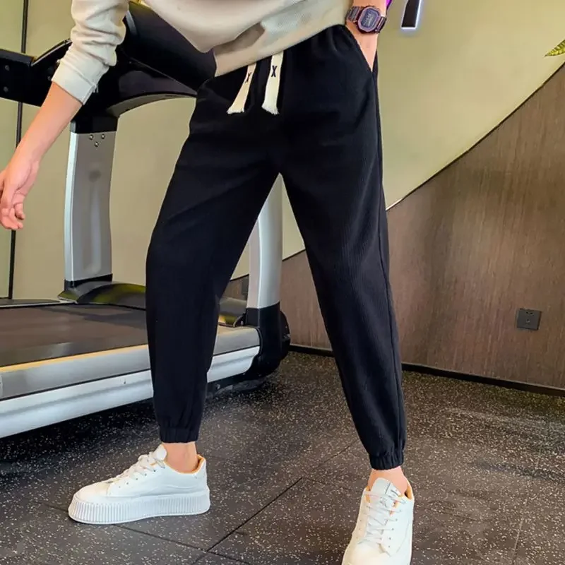 Black Men's Sweatpants Corduroy Plain With Pockets Trousers Cool Korean High Quality Trend Fashion New in Y2k Male Sports Pants