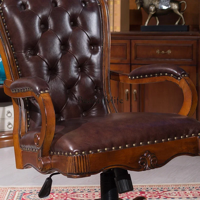 

ld14 Solid Wood Computer Chair Home Leather Backrest Boss Chair
