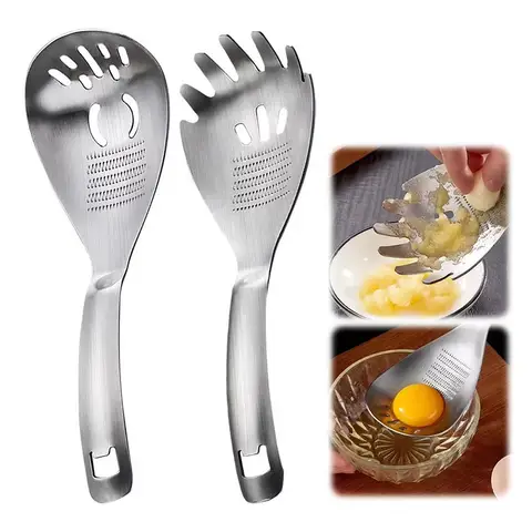 Stainless Steel Ginger Garlic Grater Multi-functional Grinding Spoon Egg, Soup Divider Kitchen Cooking Utensils