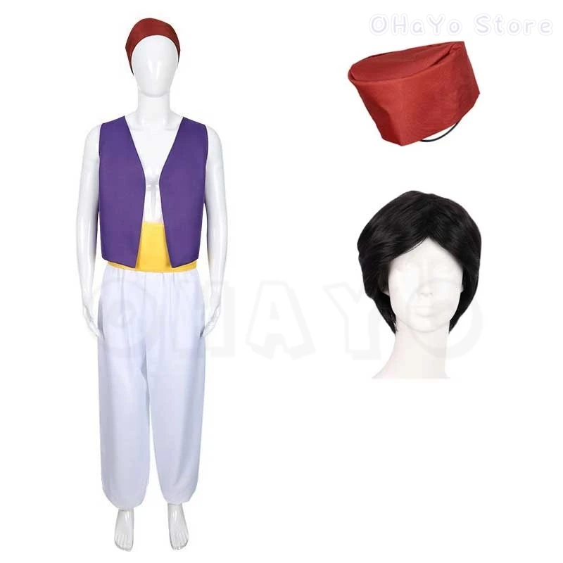 1000 Nights Anime Movie Fairytale Prince Cosplay Wig Aladin Costume Arab Outfits Set Halloween Fancy Suit Party Mens Roleplay