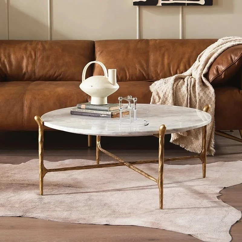 

Wabi Sansan wrought iron natural marble Karaoke white round coffee table small apartment living room coffee table