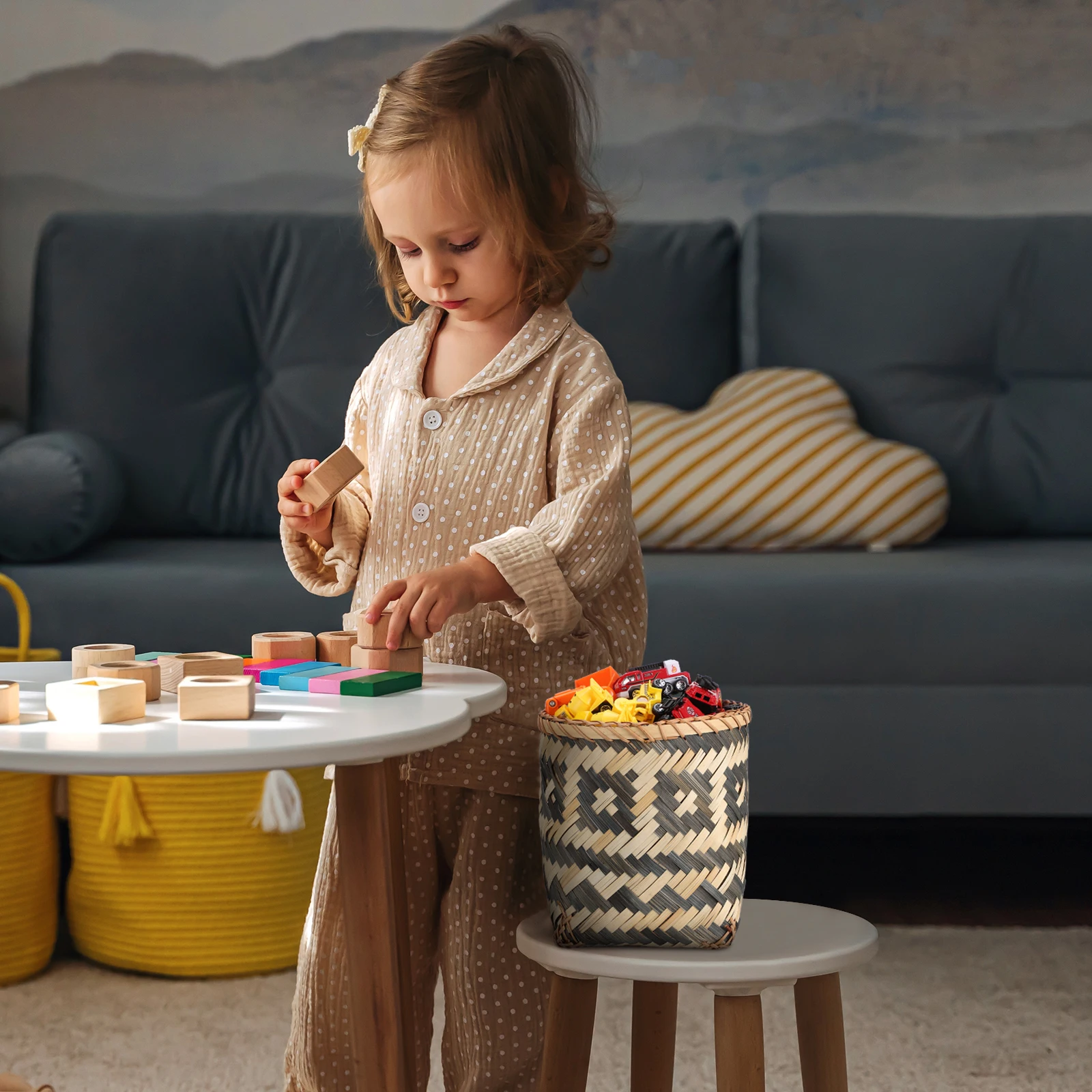 

Bamboo Woven Trash Can Weaving Decorative Sundries Organizer Waste Basket Bamboo Weaving Basket