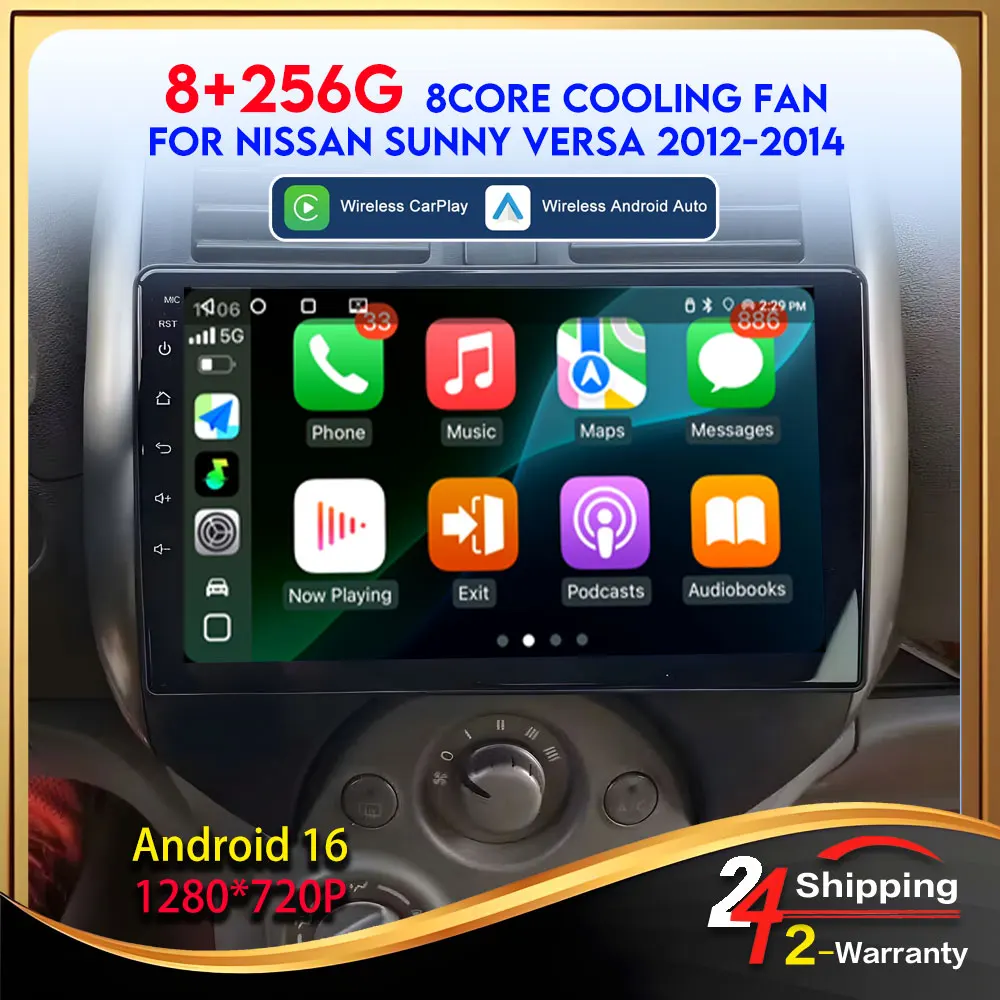 Car Radio For Nissan Sunny Versa 2012-2014 Multimedia Automotive Carplay Wireless 8Core Wifi Gps Autoradio Player Android 16 Car