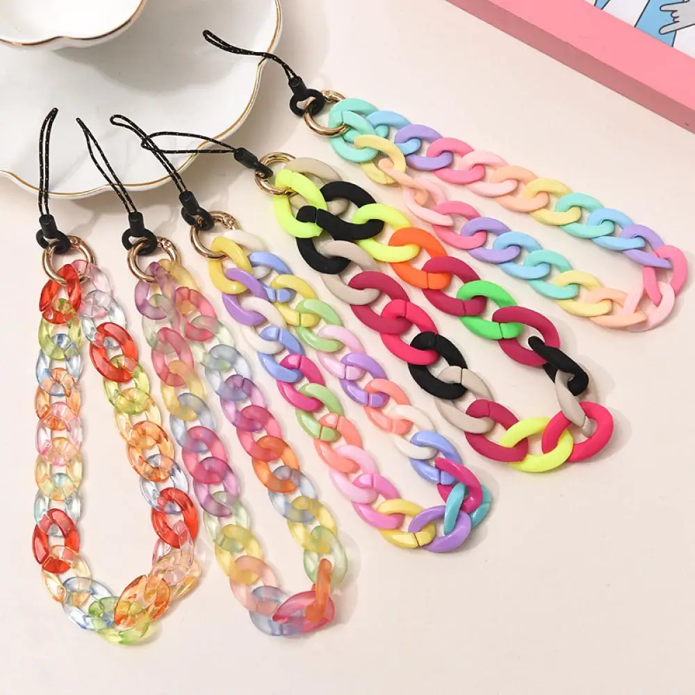 Wholsale Colorful Acrylic Charm Phone Chain Lanyard For Women Mobile Telephone Straps Anti-Lost  Phone Jewelry Accessories