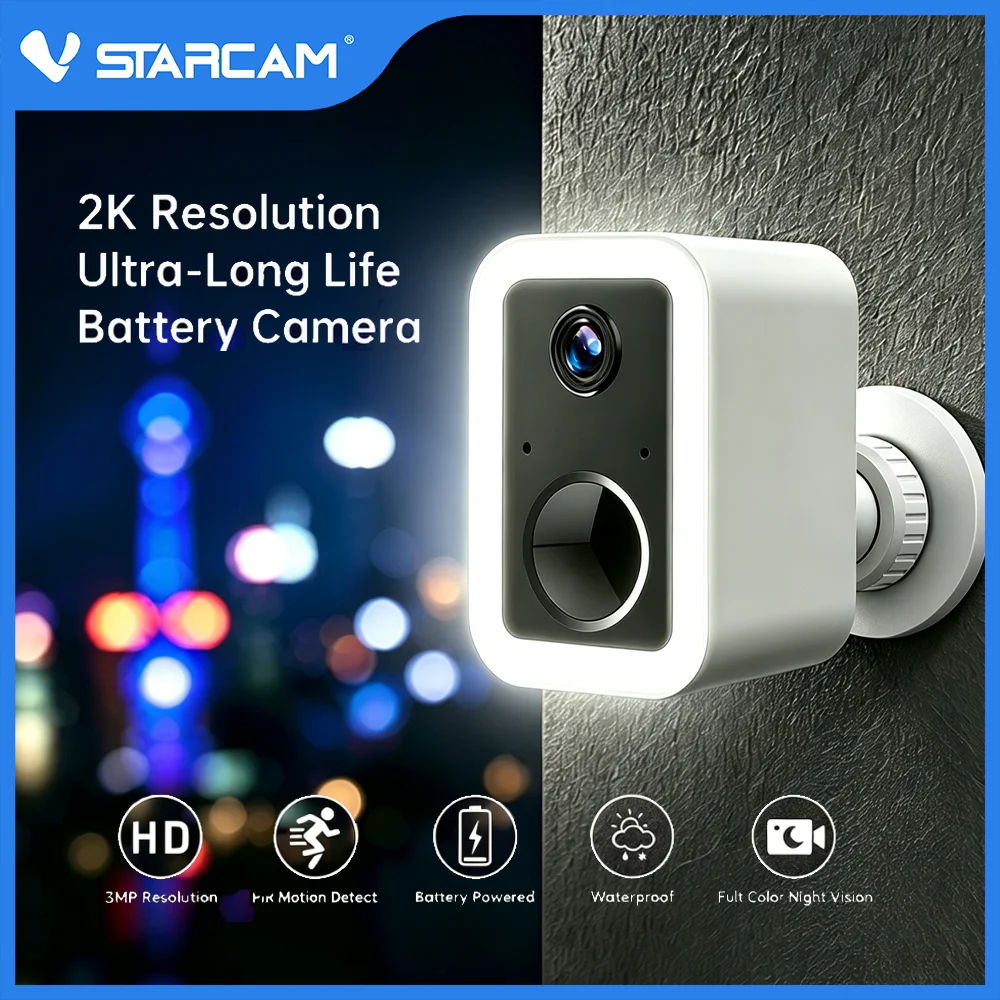 Vstarcam 3MP Solar-Batterie-WLAN-Sicherheitskamera, kabellose Außen-IP-Kamera mit Scheinwerfer, Sirene, PIR-Bewegungserkennung, Nachtsicht, 2-Wege-Audio, wasserdicht