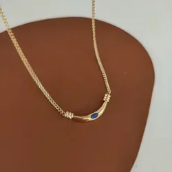 Colored gem stone crescent moon pendant necklace stainless steel necklace for women vintage handmade elegant jewelry