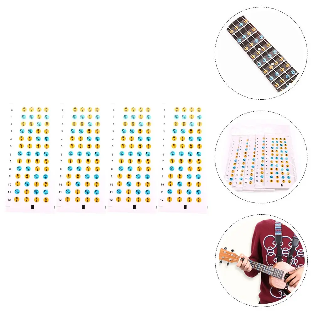 

4pcs 4 Sheets Ukulele Scale Stickers Guitar Learning Fretboard Accessories Trainer Notes Clearly Printed Easy Understand Durable