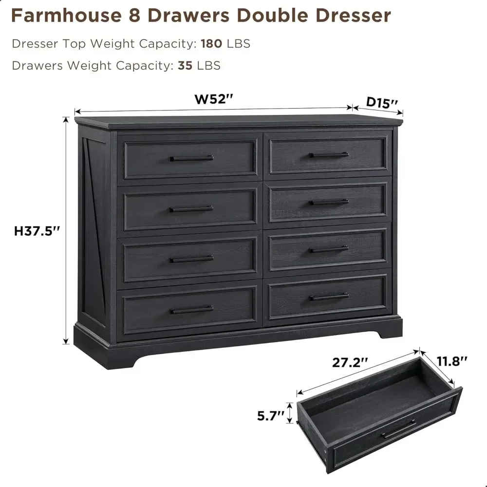 Farmhouse 8 Drawers Dresser Chests for Bedroom,52