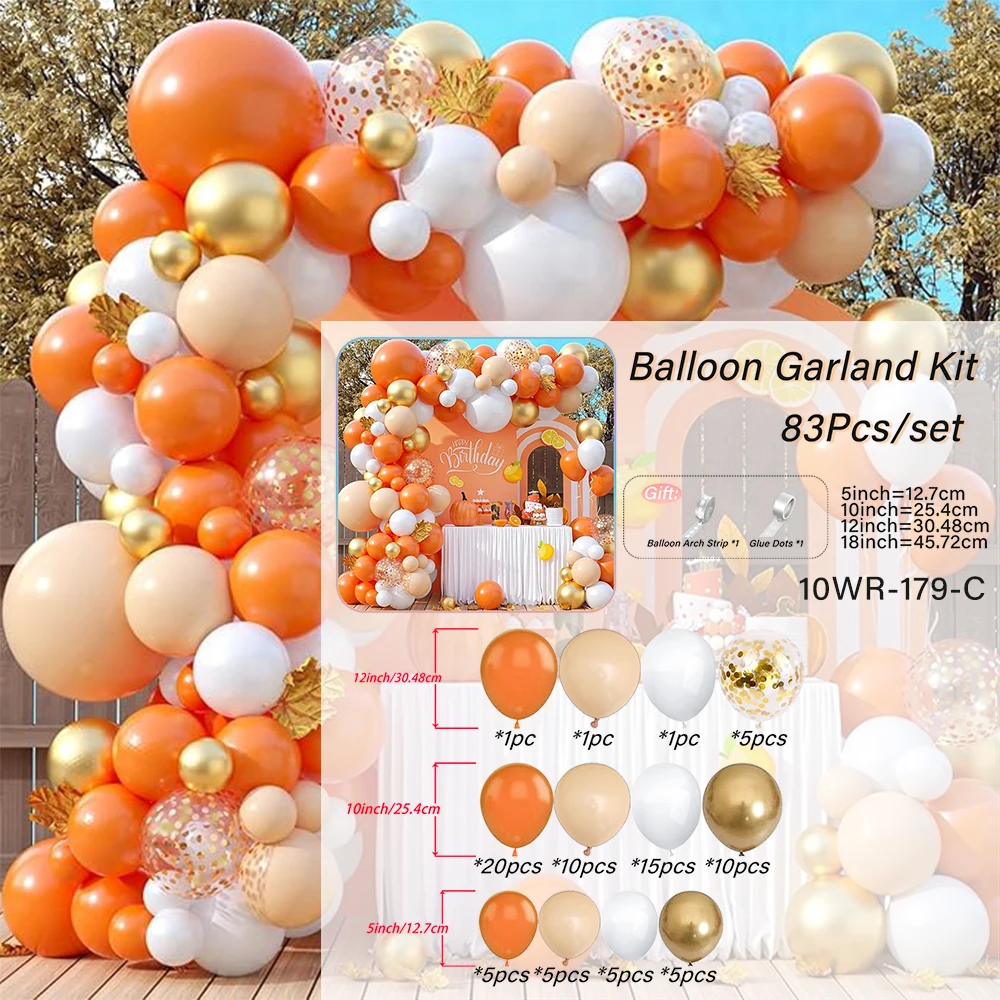 مجموعة قوس جارلاند باللون البرتقالي والذهبي ، بالونات حلويات لحفلات الزفاف ، استحمام الطفل ، ديكور حفلات الخريف ، 83 144