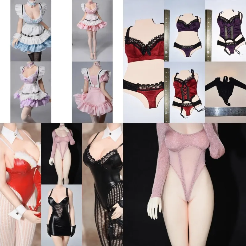 

1/6 Scale Sexy Maid Costume Main Skirt Apron Headwear Necklace Wristband High Socks Doll Suit Model for 12'' Action Figures Body