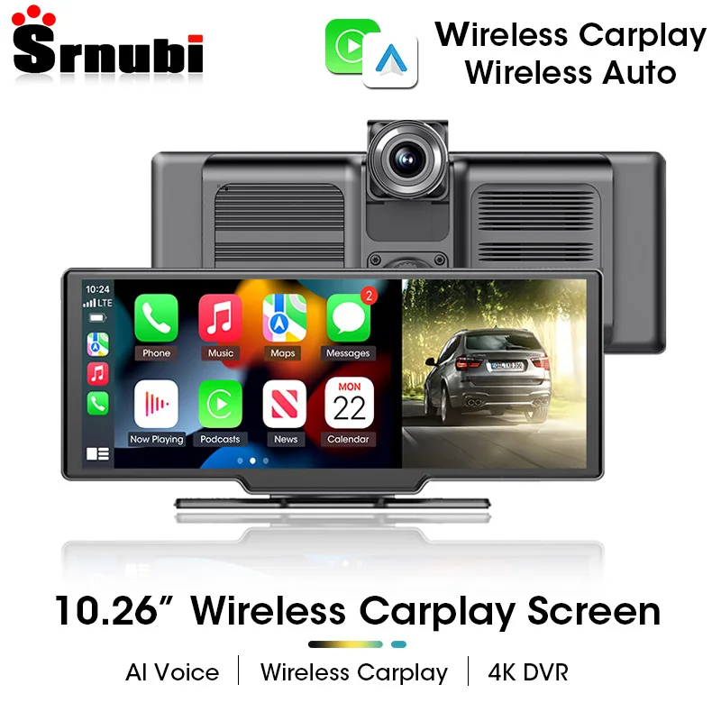 

10.26" 4K 3840*2160P Wireless Carplay Android Auto DVR GPS Navigation Rear view Camera Car GPS Wifi Recorder Dual lens Screen