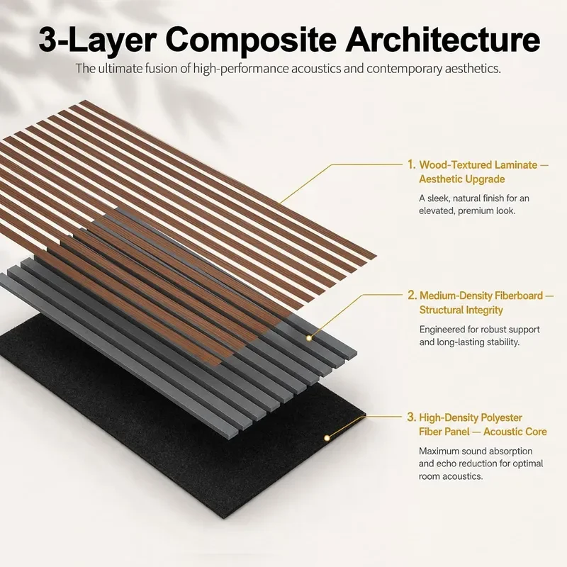 Decorative Wood Slat Acoustic Wall Panels 4 Pack 47.2x23.6 Modern Slatted Panels for Echo Reduction Interior Decor Stylish