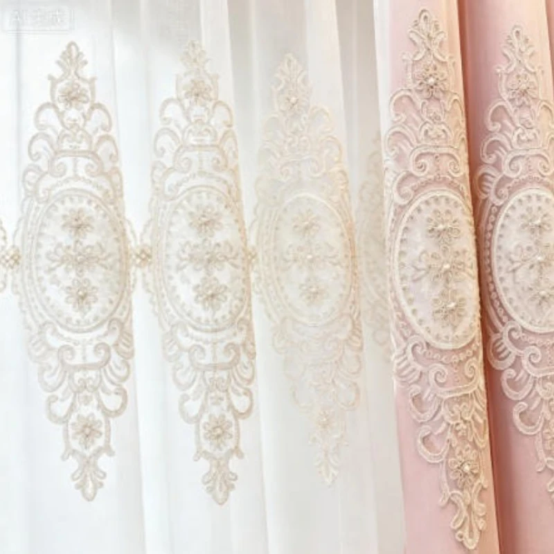 Luxury Blackout Double Layer Curtains Custom Size Embossed Floral Embroidered Sheer Tulle Drapes for Living Dining Room Bedroom