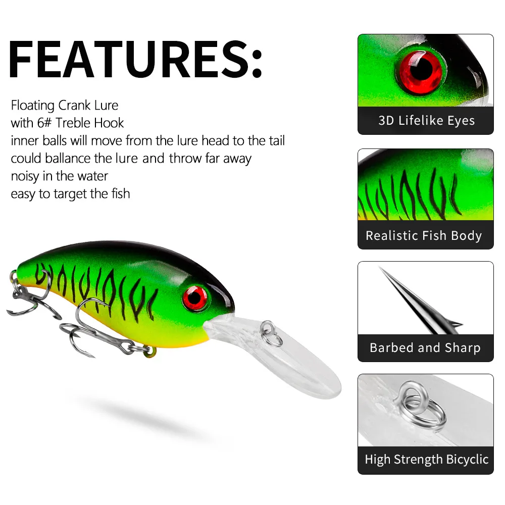 10cm 14.5g Crankbait Long Lip Fishing Lure Floating Bionic Wobbler Crank Bait Artificial Lure Hard Bait 3D Eyes Minnow Bass Bait