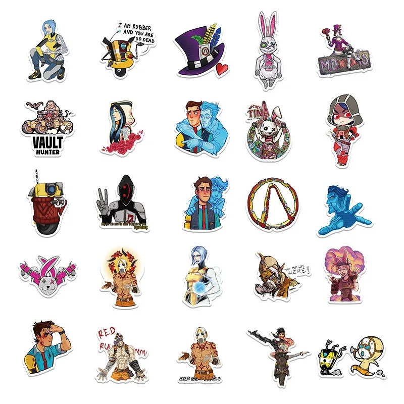 Pegatinas Borderlands de 50 piezas, pegatinas decorativas para maleta, taza de agua, papelería para teléfono móvil, coche, Scooter, ordenador portátil, refrigerador