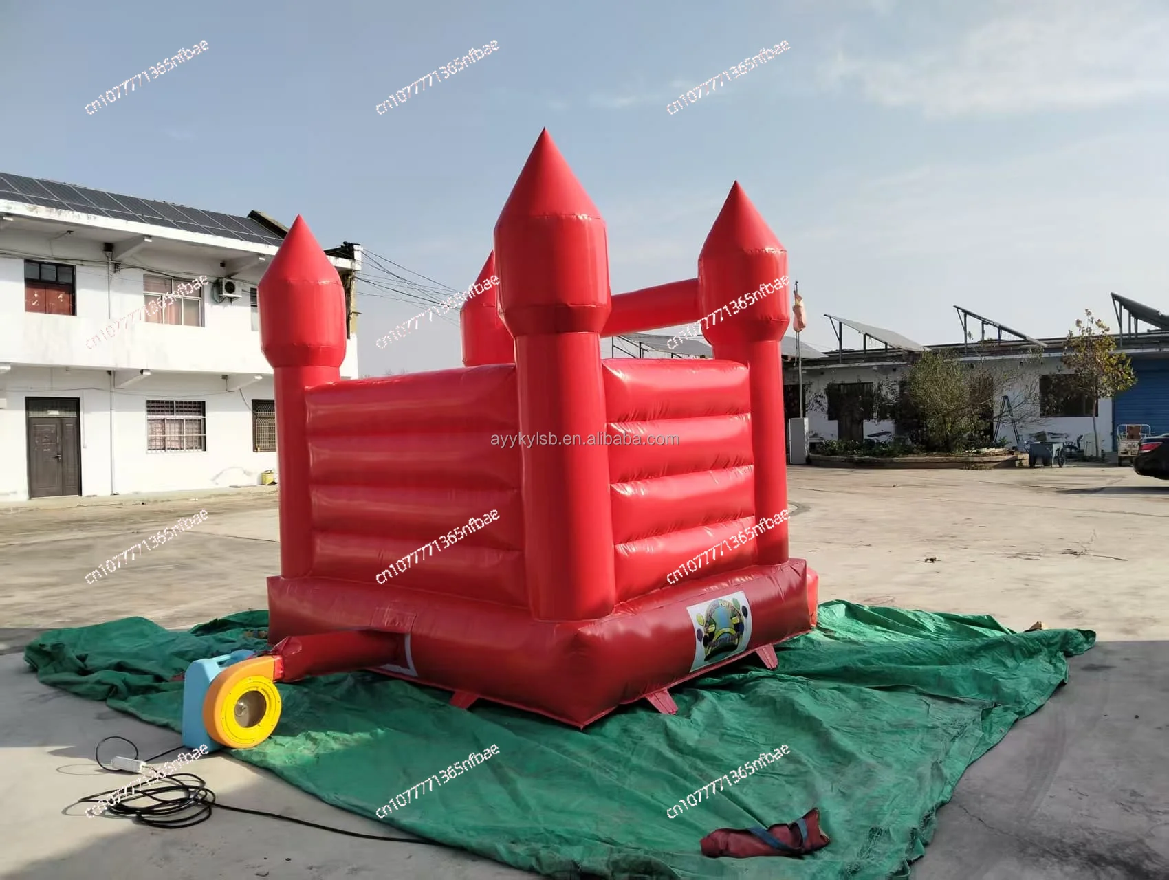 Red PVC Inflatable Trampoline Bounce House 290x270x225cm, 3 Person 135kg, Easy to Assemble for Home Lawn & Indoor Use - view 3