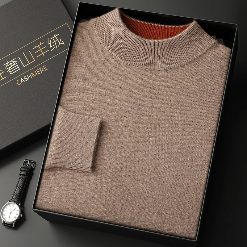 الرجال الماعز سترة الكشمير المعنقة وهمية الرقبة البلوز الخريف الشتاء 100% الكشمير تريكو لينة الدافئة مريح الكشمير أسفل الملابس